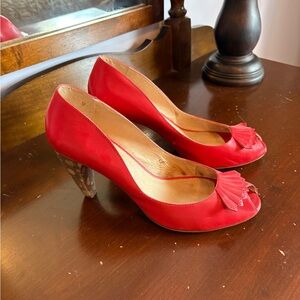 Farylrobin Red Peep-Toe Heels